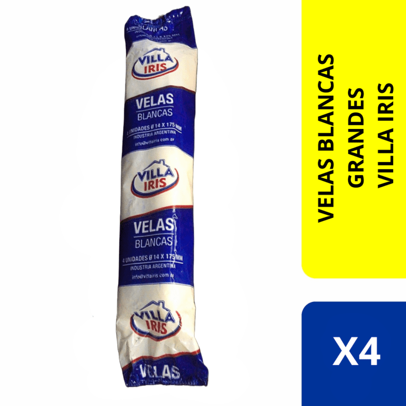 Velas Blancas Villa Iris – Tamaño Grande x 4 (UNIDAD)